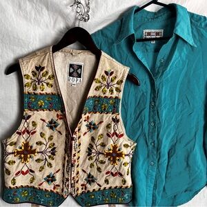 Vintage Hairston Roberson ROPA Women M Vest and S Shirt Turquoise Embroidery USA